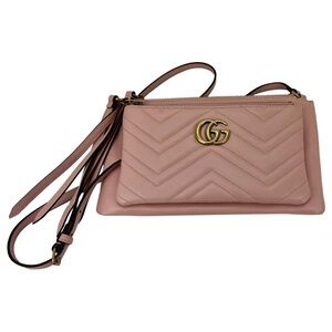 Gucci Blush Chevron Leather Double Zip Crossbody with GG